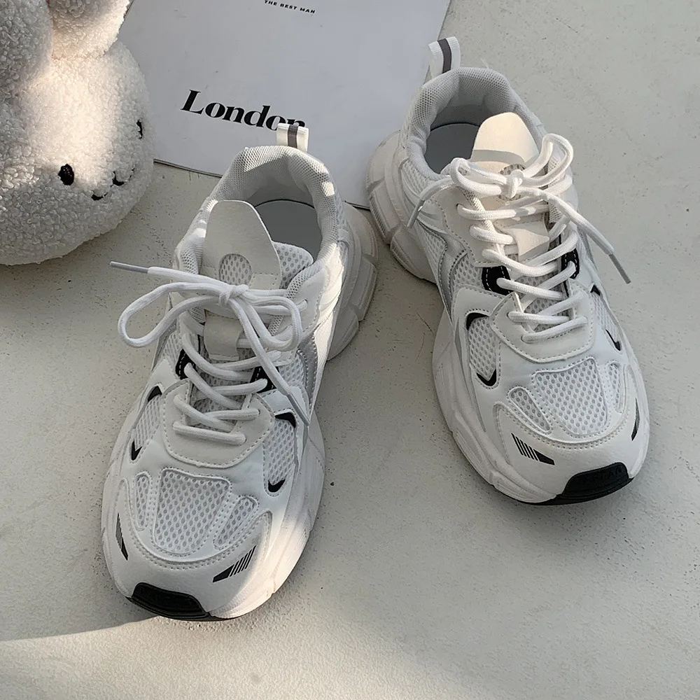 2024 New Summer White Female Student Fashion Casual Shoes Super Fire Thick Sole Platform Style Upper Mesh EVA Breathable Sports