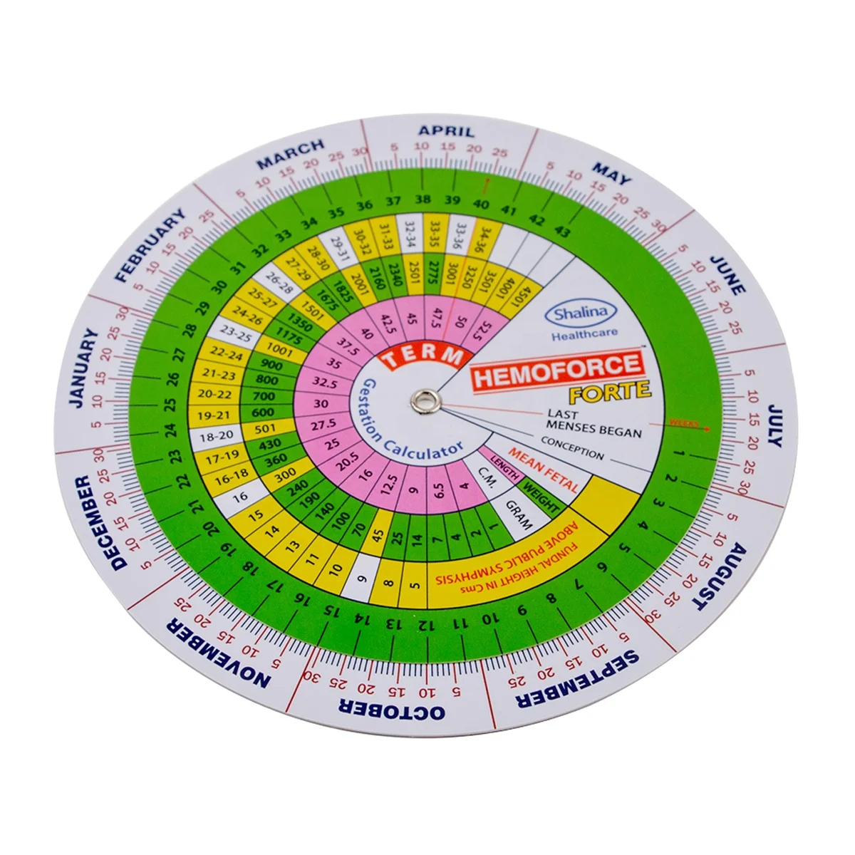 Round BMI Medical Pregnancy Due Date Calculator Wheel