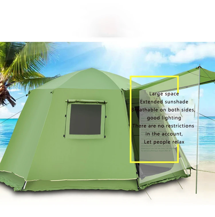 Pu Grade 4 Persons Hexagonal  Tourist Family Automatic Outdoor Waterproof Camping Tent