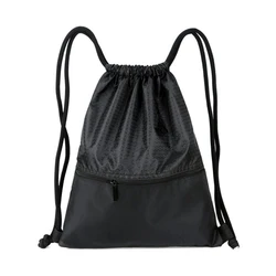 Promotional Mesh String Bags Polyester Bag With Front Zipper Pocket Drawstring Backpacks