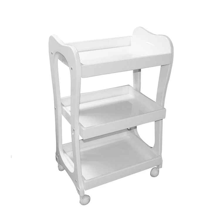 3 полки, белая деревянная тележка для хранения, тележка для салона красоты, парикмахерской, тележка для спа