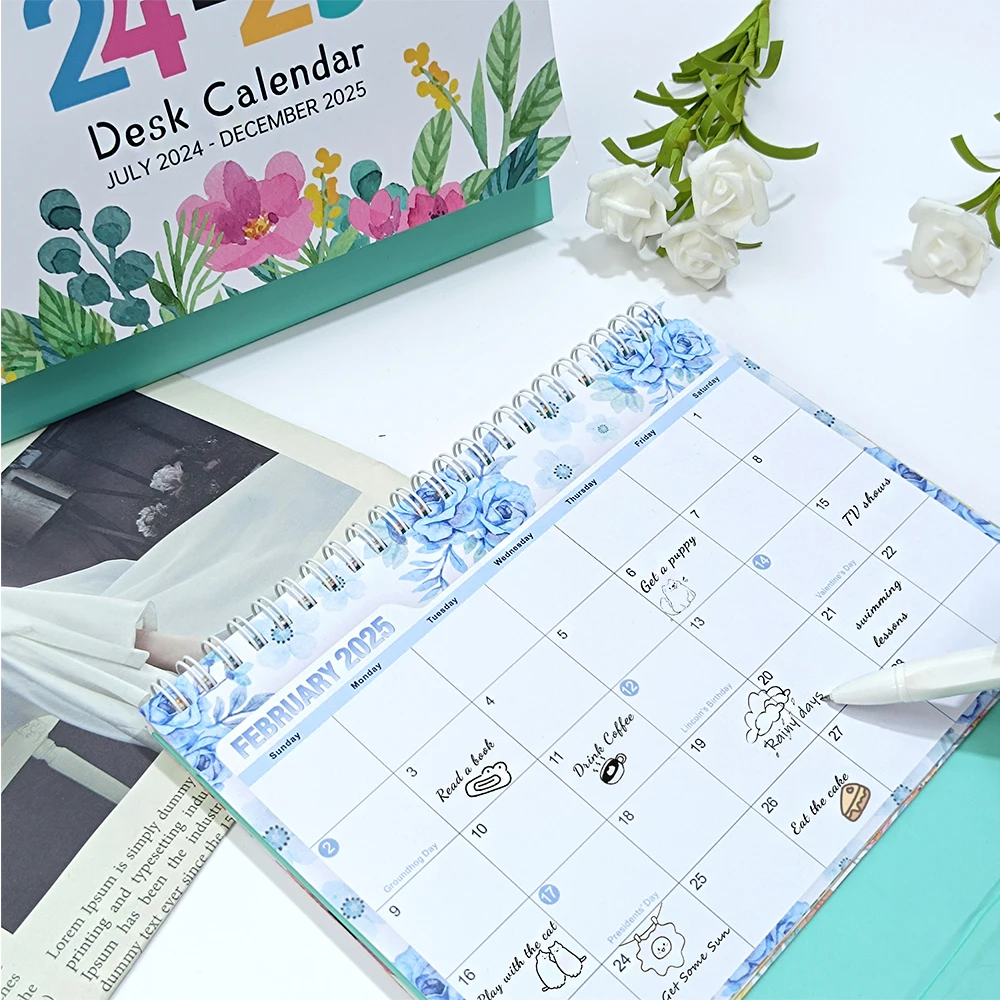 2025 Wholesale Custom New Design Creative Hardcover illustration Desk Calendar Simple Desktop Decoration Calendars