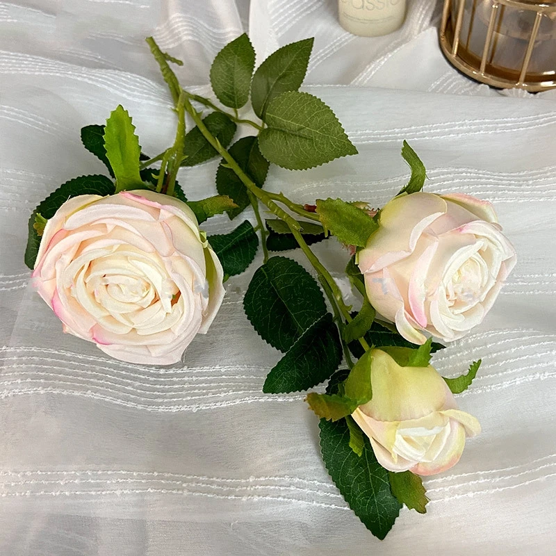 Multiple Colors Silk 3 Heads Rose Artificial Flowers Rose For Wedding Decoration