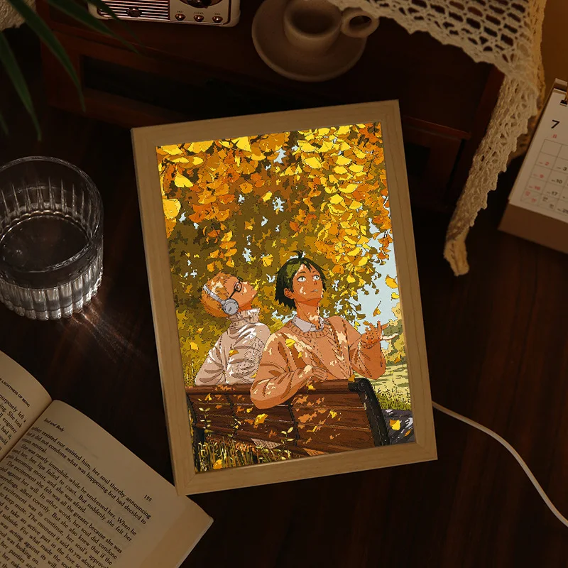 Novelty Gift Led Light Up Painting Frame Table Lamp 3d Wood Cartoon Anime Picture Photo Frame Box Novelty Night Light Home Decor