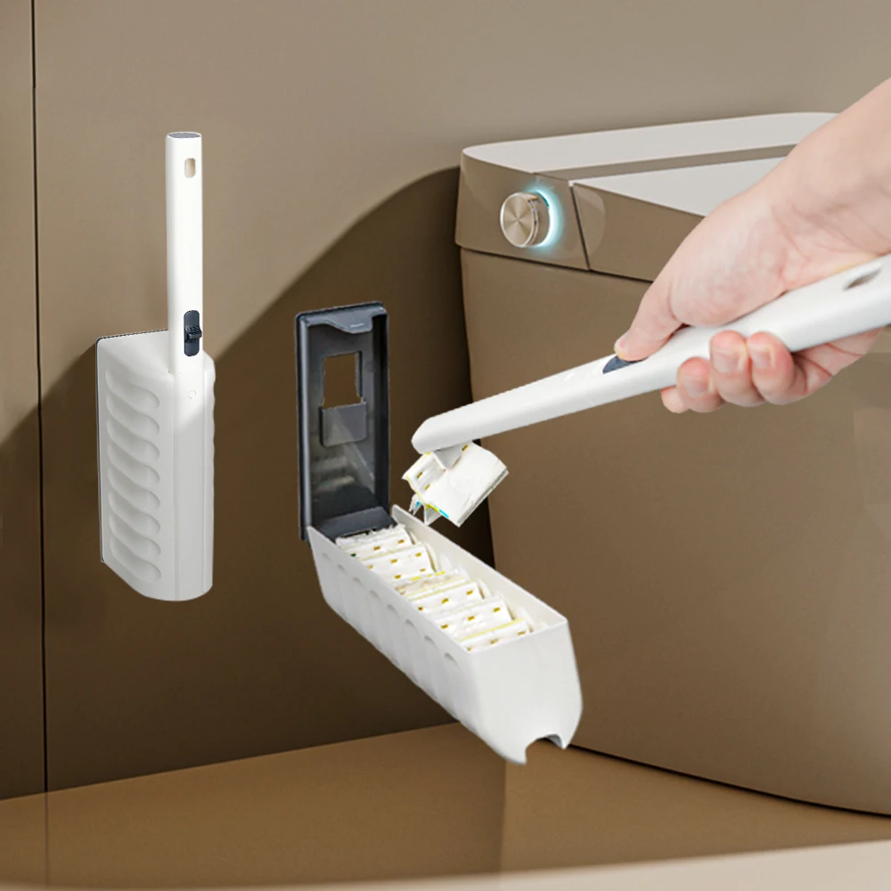 2024 New Arrival Disposable Toilet Cleaning Brush with 8pcs Disinfecting Refills Toilet Brush and Holder Set for Bathroom