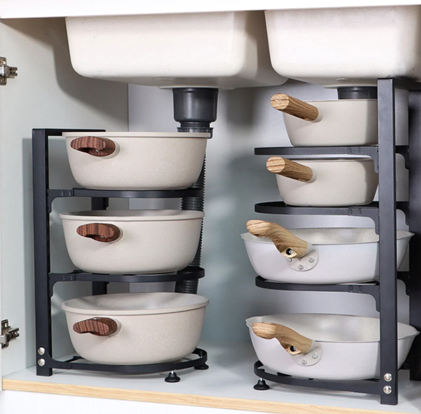 Pots and Pans Organizer for Cabinet, Adjustable Pan Organizer Rack