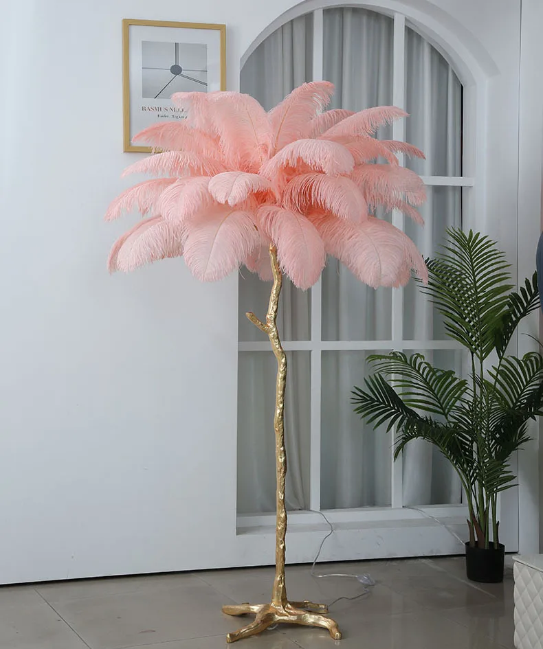 Напольный светильник в скандинавском стиле со страусиными перьями светодиодный дизайнерский роскошный угловой стоячий современный для гостиной домашнего декора