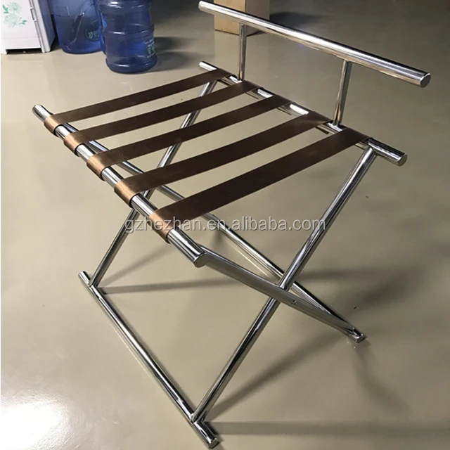 
Round Tube Stainless Steel Hotel Luggage Rack With Back Rest hotel metal luggage rack For bedroom 