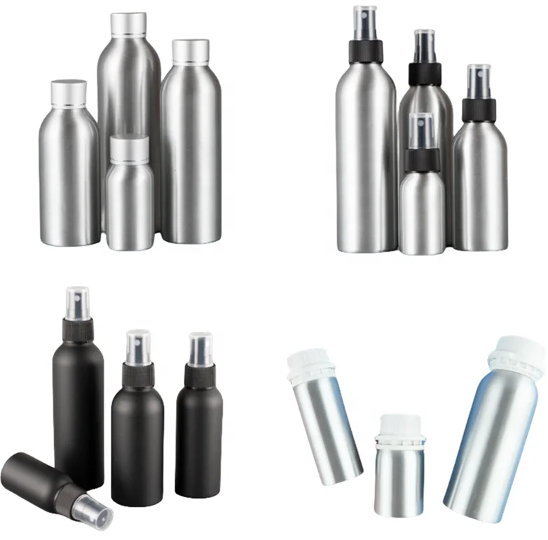 30 мл 40 50 100 120 150 200 250 500 1000 алюминиевая бутылка серебристо-Черная Косметическая для лосьона спрей