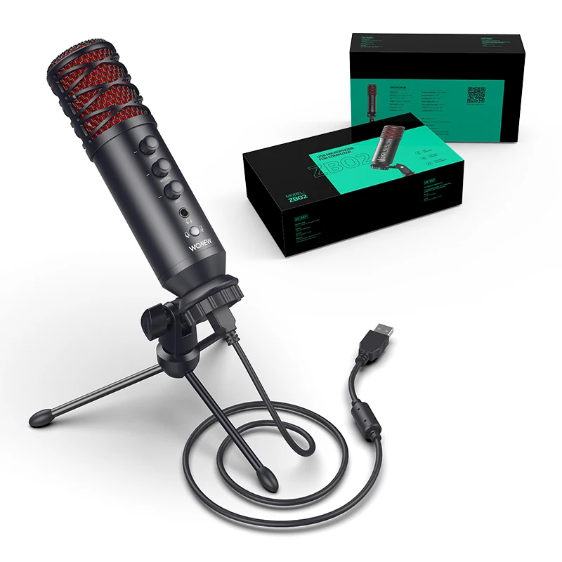 Professionnel Wired Studio Condenser Gaming Recording Conference Youtuber Podcast USB Computer Mic Microphone with Tripod Stand