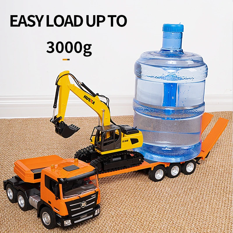 2024 New Huina 1319 1/24 9 Channels RC Assembled Tractor Truck with Flatbed Trailer Remote Control Excavator Outdoor Toy Model
