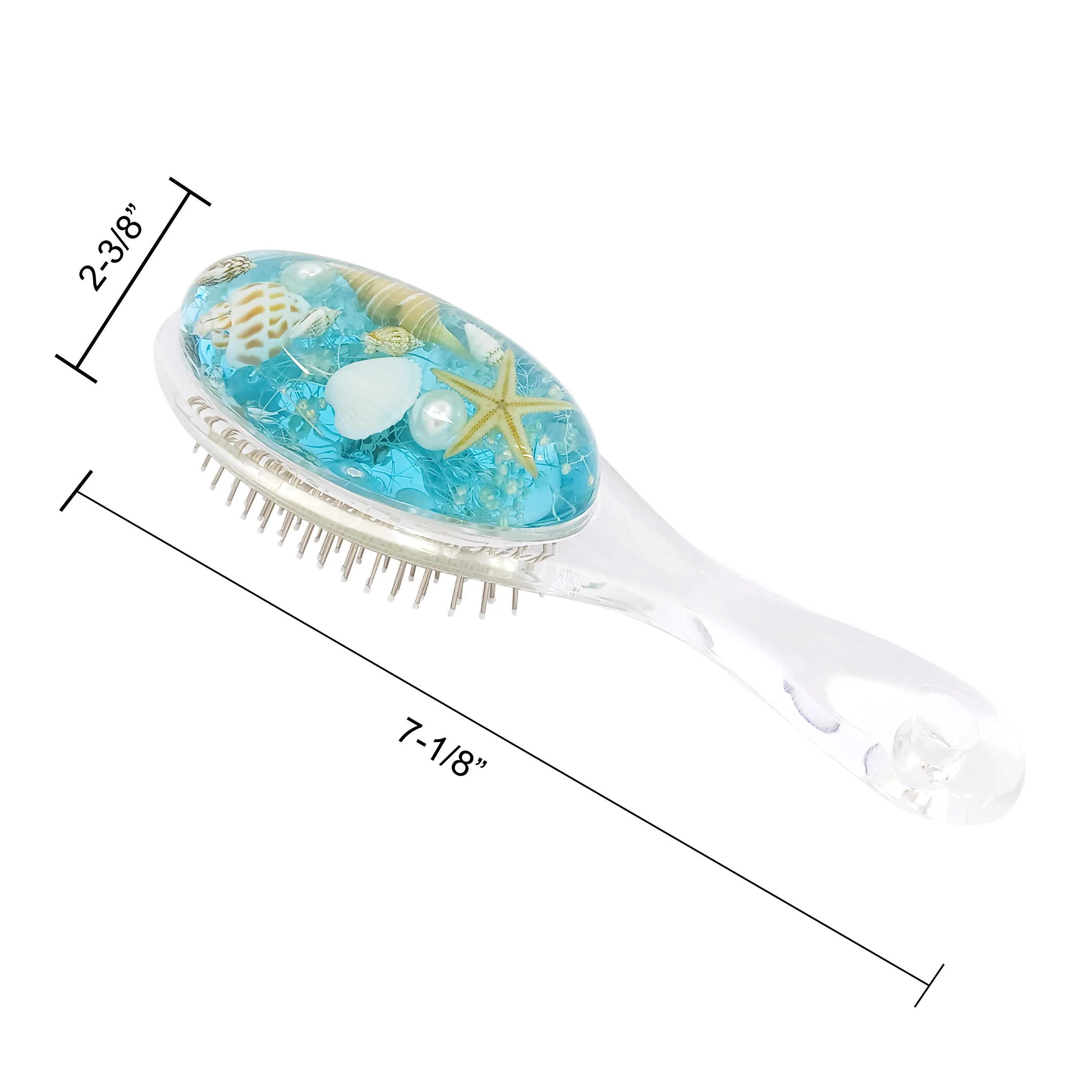 Акриловый держатель для щетки для волос, овальная форма, синие гелевые ракушки, массажер для океана, расслабление рук, удобное путешествие, украшение для дома