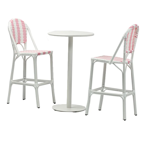 White aluminum round High bar table Furniture manufacturer banquet dining garden business Outdoor Patio Hotel wicker table set