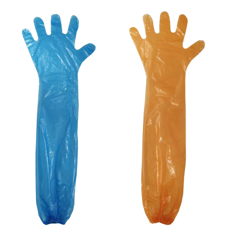 LDPE long plastic veterinary elbow glove for animal use