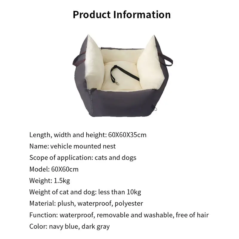 Dog Car Booster Seat travel and outdoor pet bed Car Seat Removable Pillow & Safety Belt Washable Pet sofa bed