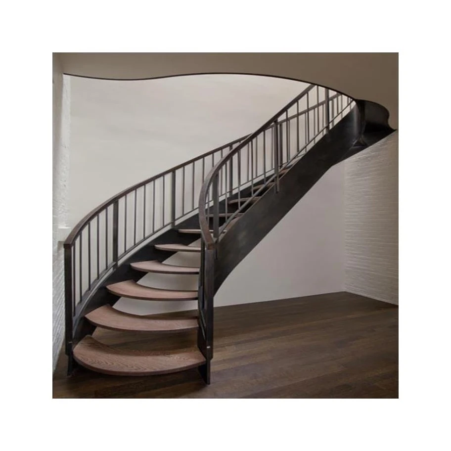 Prima curved stair metal craft steel material ladder modern new style Staircase Cable Railing Stringer Wooden Step staircase