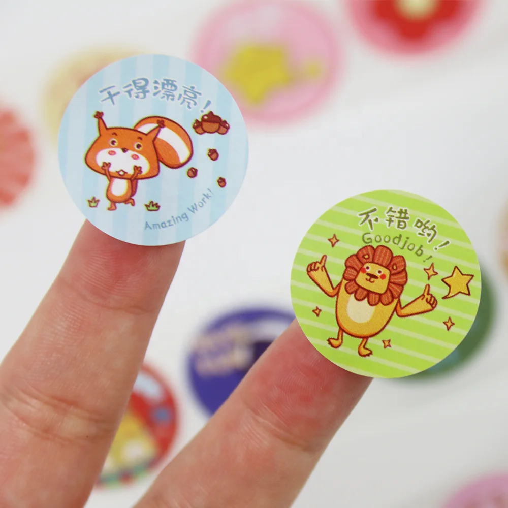 Custom Cartoon Animal Paper Roll Sticker Roll Reward Words Stickers for Teacher Encourage Student Kawaii Sticker for Kids to