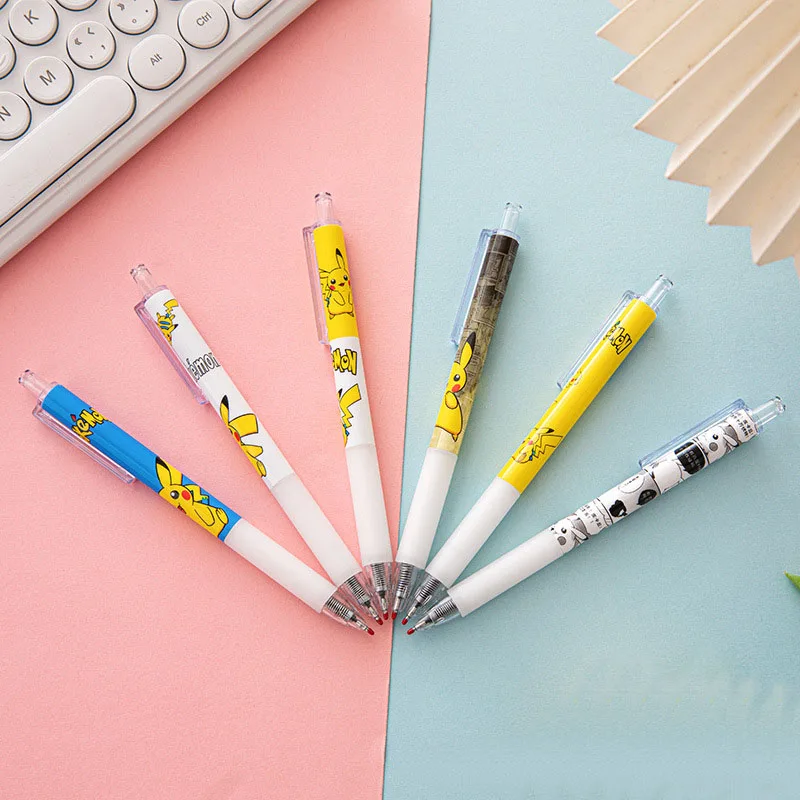 High Quality Cute Cartoon Pikachu Style Clip Press Pen INS Student Exam ST Pens Tip Smooth Writing 0.5mm Carbon Black Pen