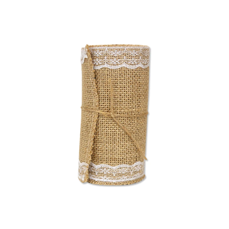 Wholesale hemp linen lace embroidered burlap roll 100% jute fabric lace ribbon for decoration