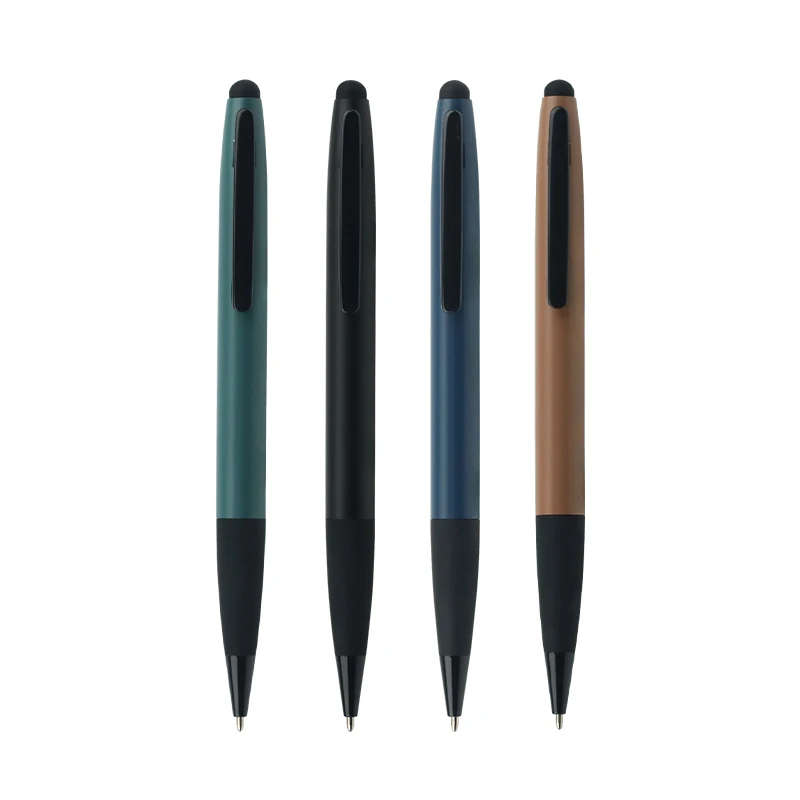 Soft touch screen good writing custom logo matte surface metal ballpoint pen with stylus touch screen for phone&laptop
