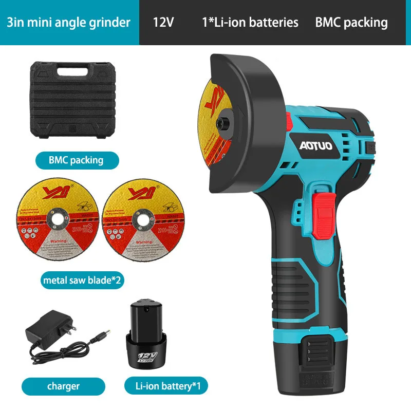 Portable 3 Inch Mini Electric Angle Grinder Small Cordless 12V Rechargeable Lithium Battery Home DIY Polisher Cutting Machine