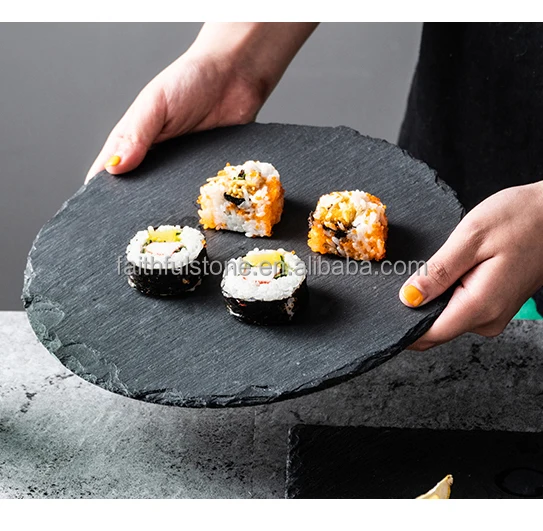 Custom Natural Round Black Slate Stone Cheese Board Eco-Friendly Plates Dishes Modern Vintage Stocked Food Parties-Factory