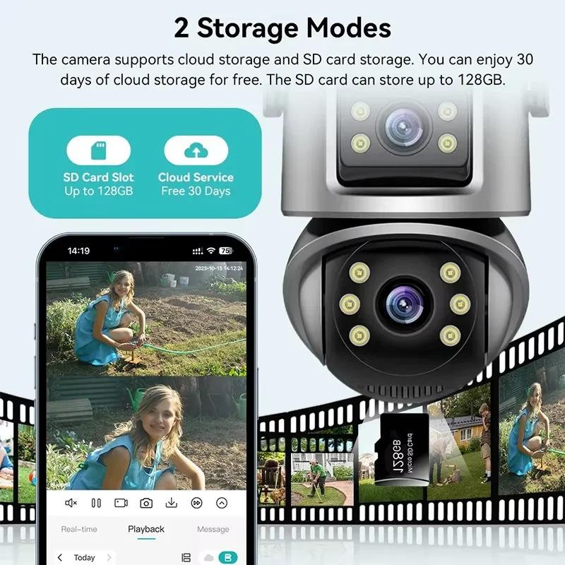 Outdoor PTZ Camera With 4K 8MP HD Wifi IP Camera Dual Screen Auto Tracking Wireless Security Protection CCTV Surveillance iCSee