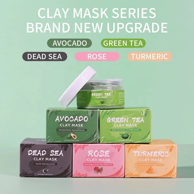 QQLR Wholesale Custom skin Care Cleansing Rose Clay Smudge Type Green Tea Cleansing Mask Avocado Mud mask