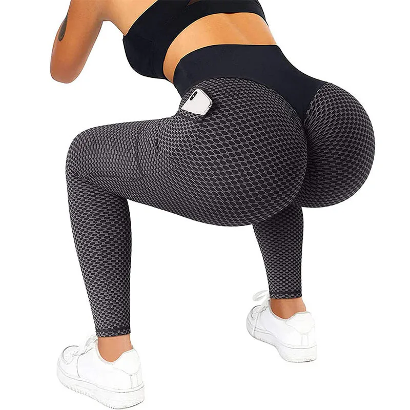 High Waisted Woman Honeycomb Jacquard Scrunch Butt Plus Size Workout Pants Yoga Leggings With