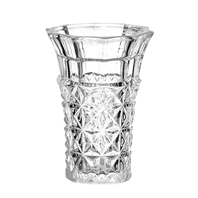 2025 Modern high end antique clear unique shape large mouth lead crystal glass vase