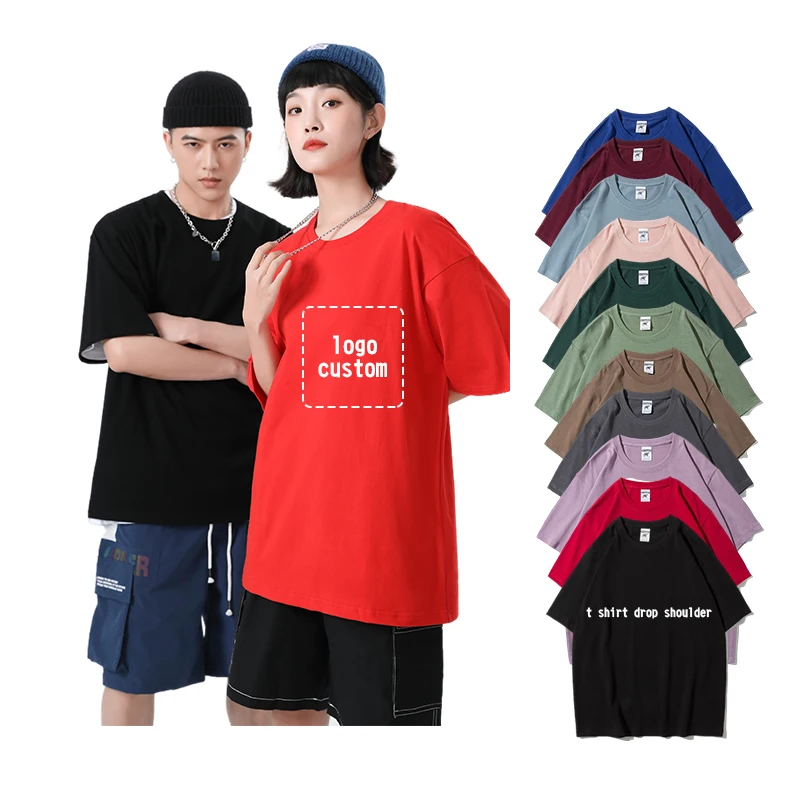 Plus Size Mens Drop Shoulder 100%cotton round neck loose version tshirts high quality 280 grams 100% cotton custom logo t shirt