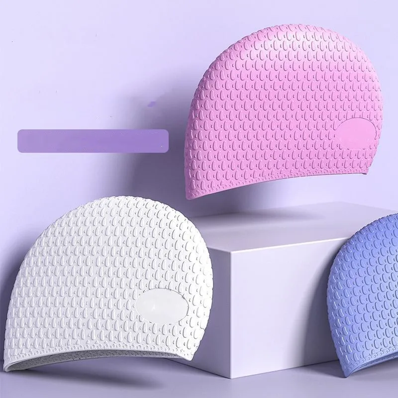 Unisex Swim Caps with 3D Ear Protection Durable Flexible Silicone Swimming Hats for Women Men Kids Adults