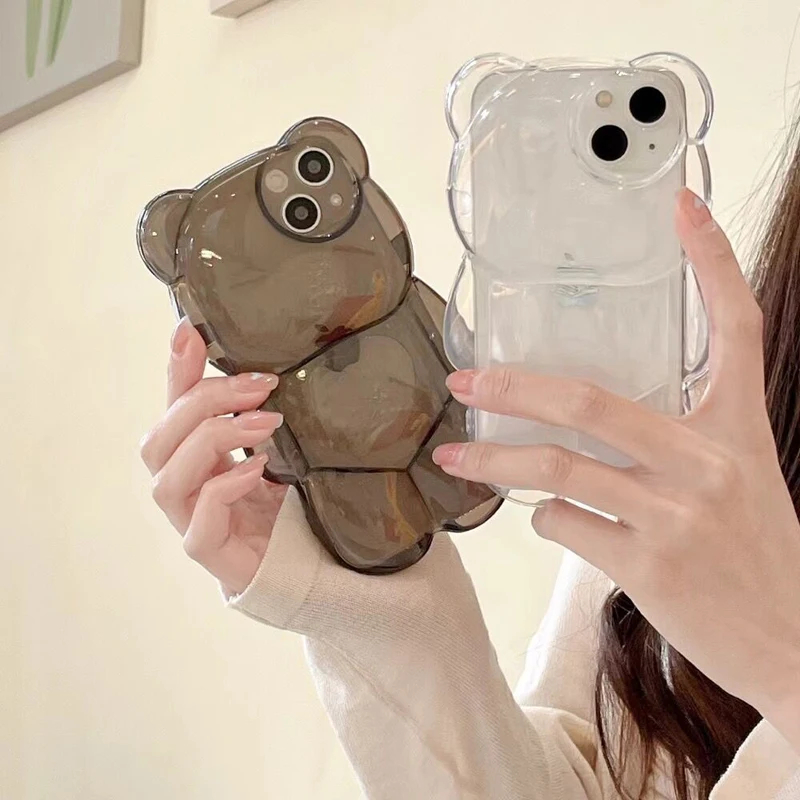 Clear Transparent Bumper Shockproof Soft Silicone Cover Cute Bear Phone Case for iphone 14 13 12 11 Pro Max Plus X XS XR Cases