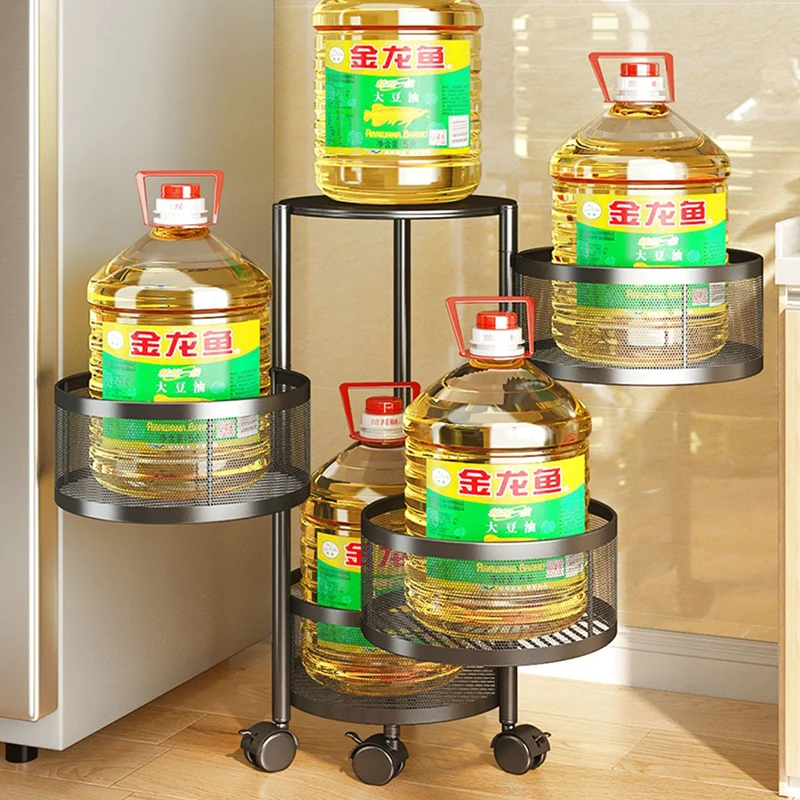 Round Multi-layer Floor Mobile Household Kitchen Rotating Shelf With Wheels