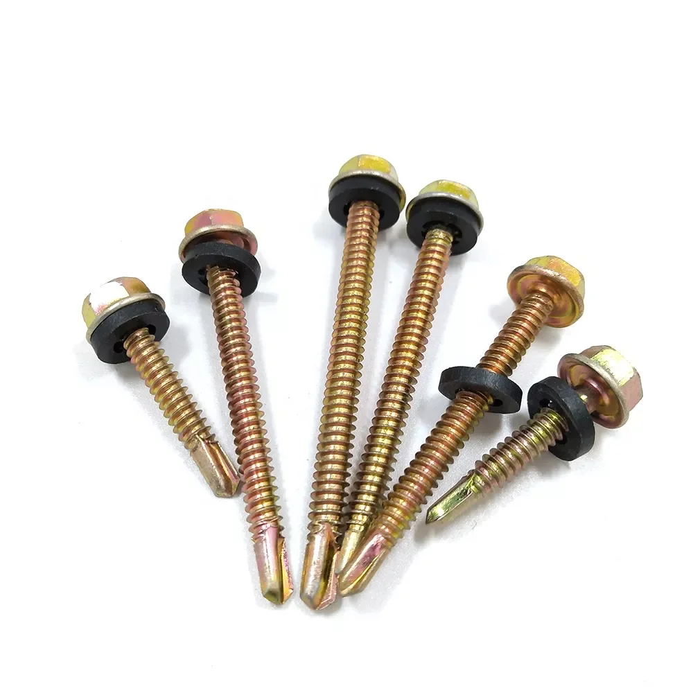 China factory zinc plated carbon steel self drilling screw with rubber washer