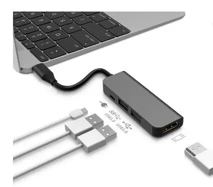  Ультра тонкий алюминиевый 4 порта USB C концентратор многопортовый переходник 4K 2 * USB-A Micro 5V зарядки Type Hub