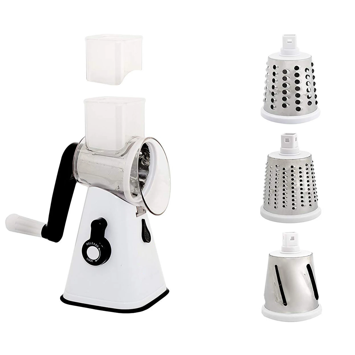 3 лезвия из нержавеющей стали, ручная круглая барабанная роторная терка для продуктов, овощей, слайсер