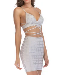 Magicmk Sexy suspenders halter two-piece sequin dress short skirt party club dress