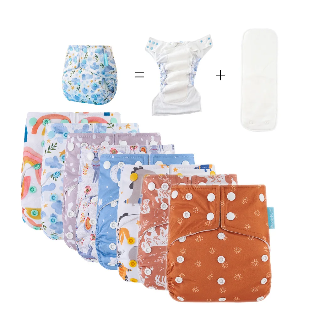 Happyflute Hot Sale Baby Velvet Cloth Diaper Cotton Fabric With Insert Liner Reusable Cloth Diaper
