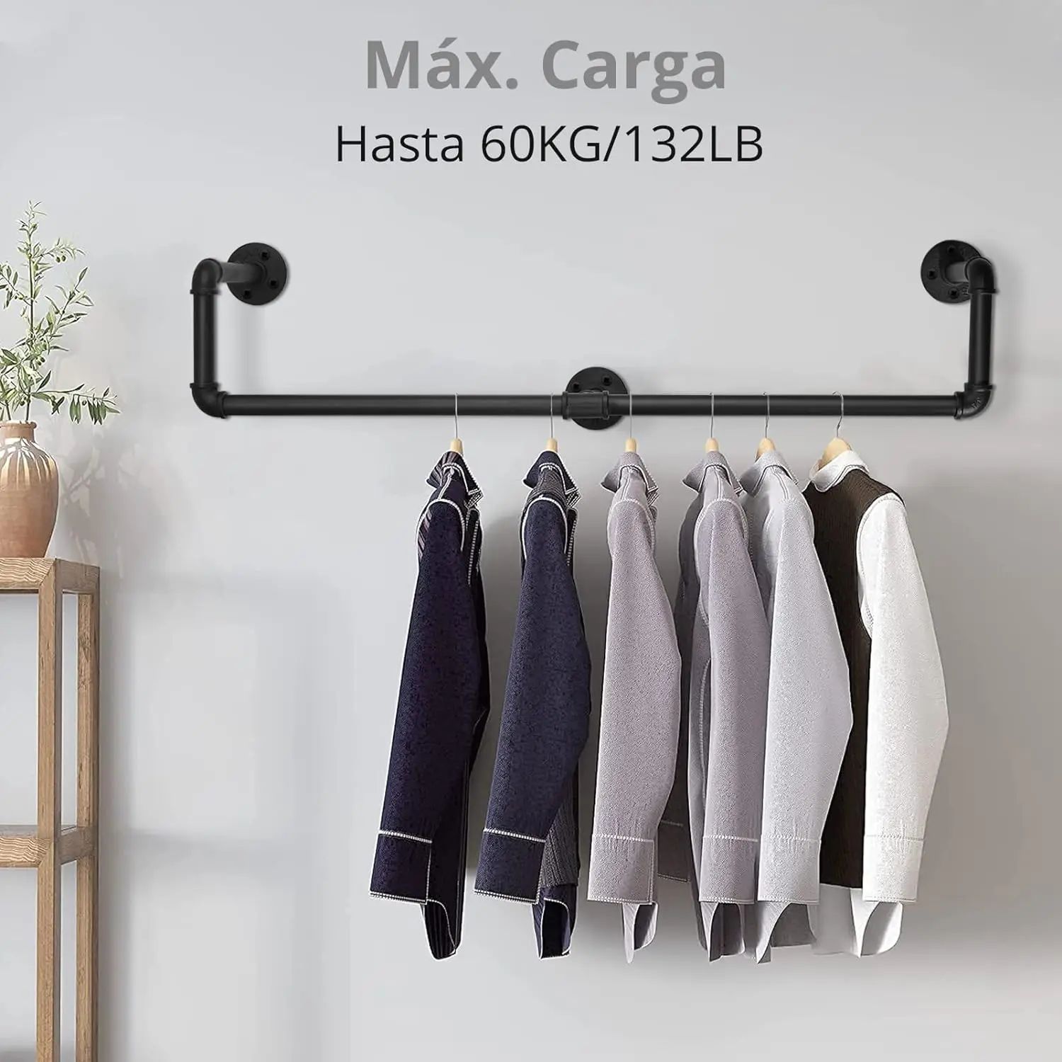 Wall Mounted Clothes Rail Industrial Pipe Clothes Rack Clothing Garment Rack Iron Clothes Bar Closet Storage Organizing