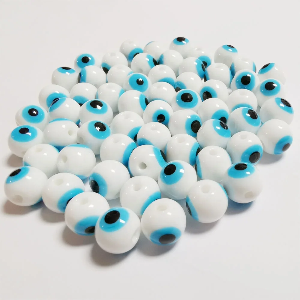 12mm Glass Evil Beads in Bulk Lampworked Glass Round White Bracelet Evil Charms Eye Beads for Jewelry Making