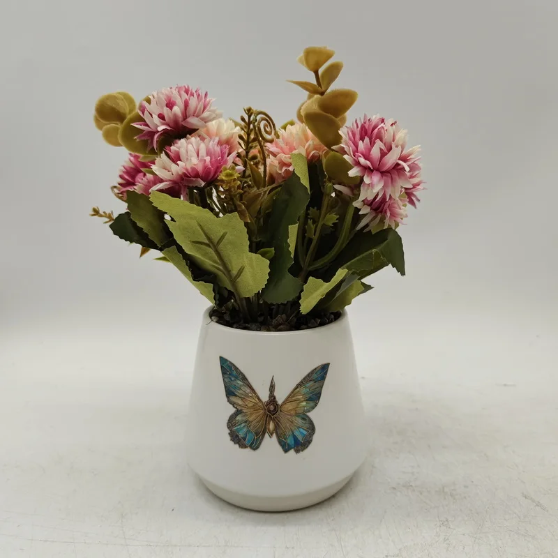 Green Artificial Plastic Bucket with Watermelon Sweet Potato Leaves Wholesale  Flowers potted plant for Balcony Decoration