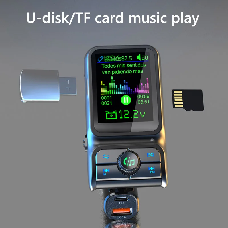 Qc3.0 Usb Pd 20W Fast Charging Aux Handsfree  Wireless Car Kit FM Transmitter Pd Fm Modulator Transmitter Car Mp3 Player