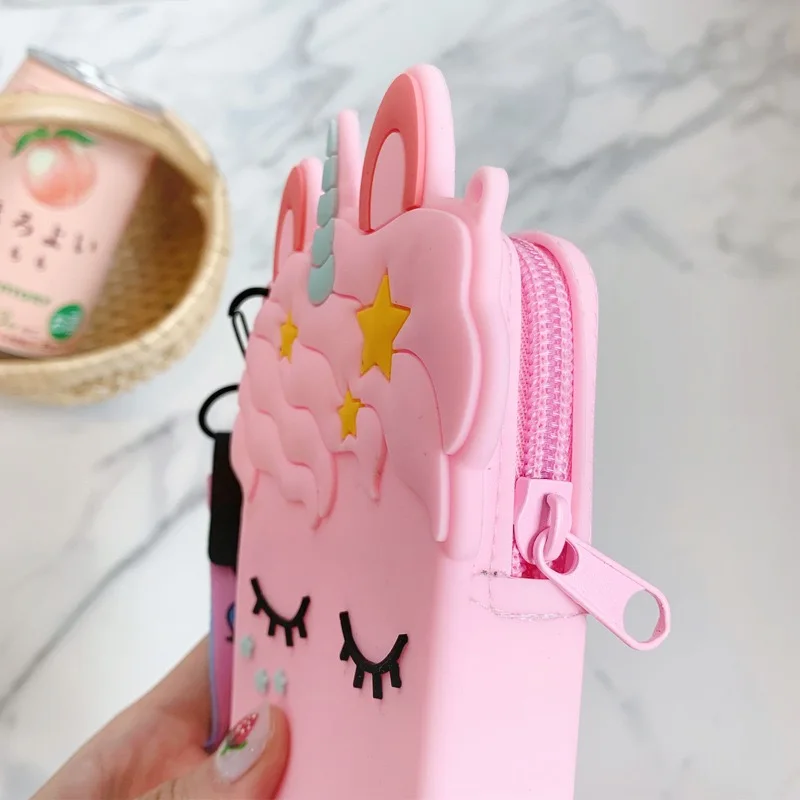
Wholesale Waterproof Silicone Cartoon Cute INS Unicorn Coin Purse Zipper Money Purse Wallet Multi-funaction Cheap Storage Bag 