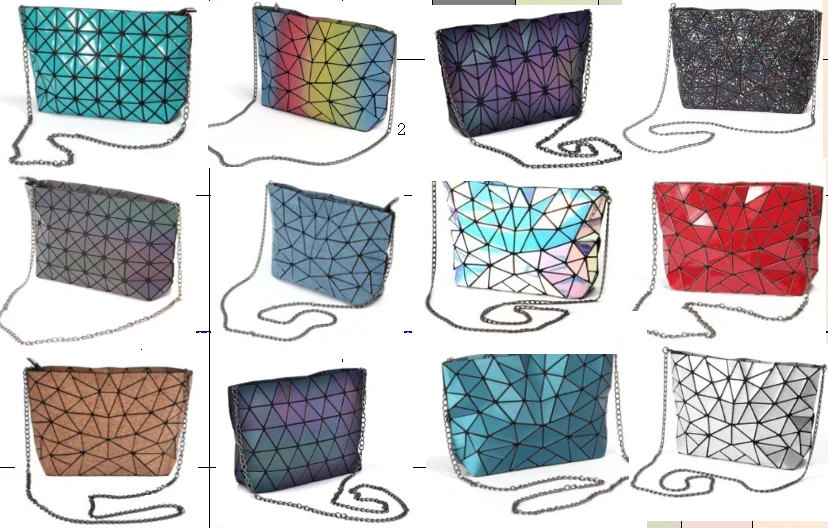 Fashion Hologram Chain Strap Shoulder Luminous Geometric Handbag for Women Girls PU Polyester Crossbody Bag Single Multi Letter