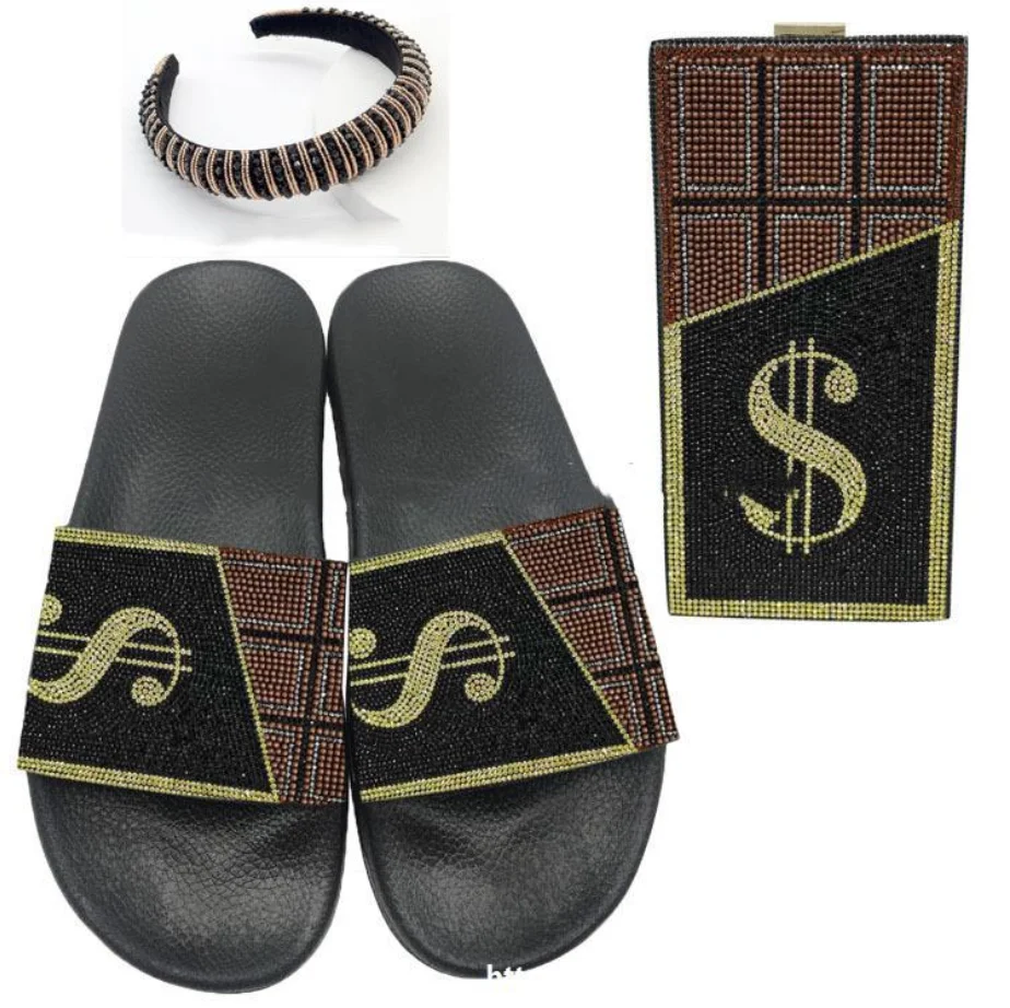 
Dollar Bling Rhinestone money purse and shoes and headbands set Evening Hand Bag women Money purse with headbands 