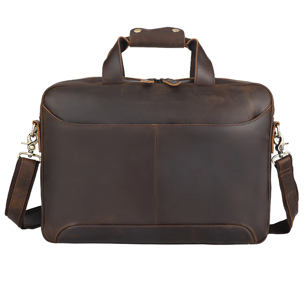 New Arrival 15.6' Cowhide Business Laptop Portfolio Bag Crazy Horse Leather Full Grain Genuine Leather Office Briefcase Bag