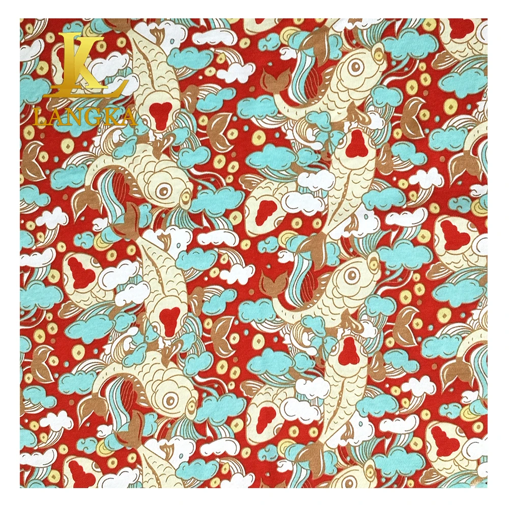 Langka Модный узор в китайском стиле с принтом 100% из органического хлопка трикотажная ткань для ребенка Пижама домашняя одежда