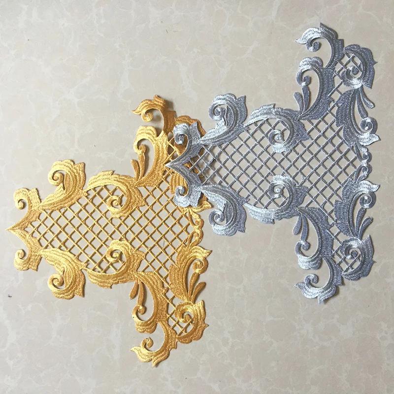 Baroque Gold applique Embroidery iron-on Patch stickers Custom with Glue Sil color Clothing gress Heat Transfer Garment Patches