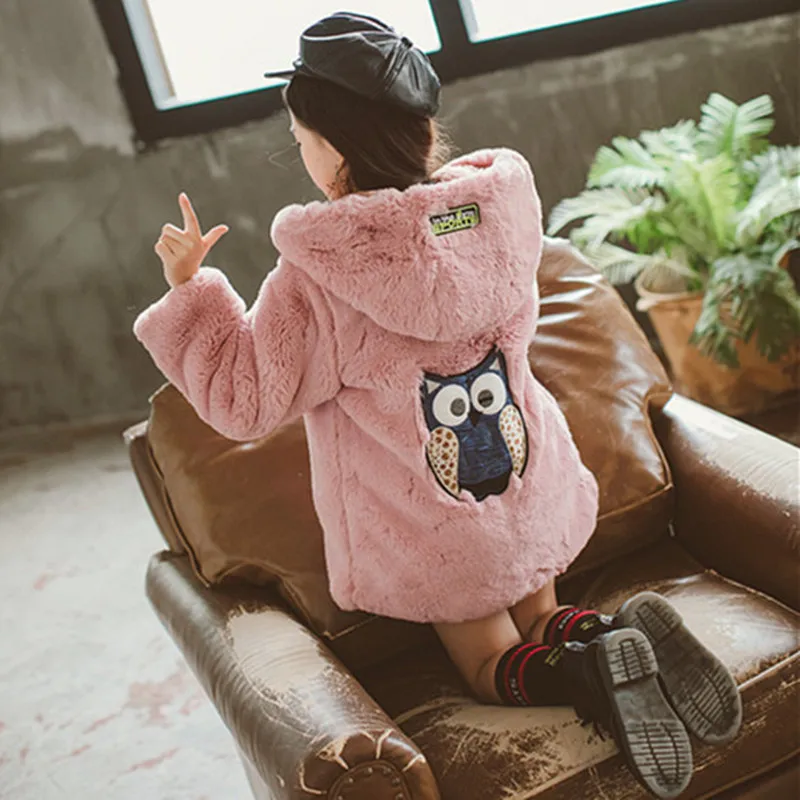 Winter Warm Kids Jacket Hooded Fur Girls Coats Cartoon Cotton Children Outerwear Thick Windproof Teenage Clothing Windbreaker